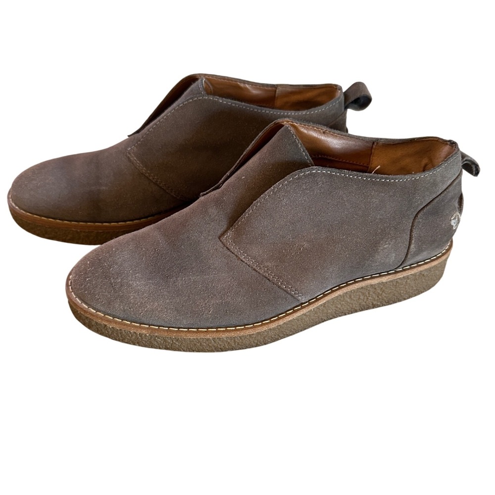 Franco Sarto Taupe Suede Wedge Ankle Booties Women's 6.5M Leather Slip On Casual